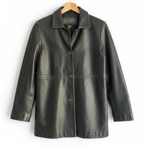 Banana Republic Vintage Black Leather Car Coat Jacket Fall Holiday Size Small